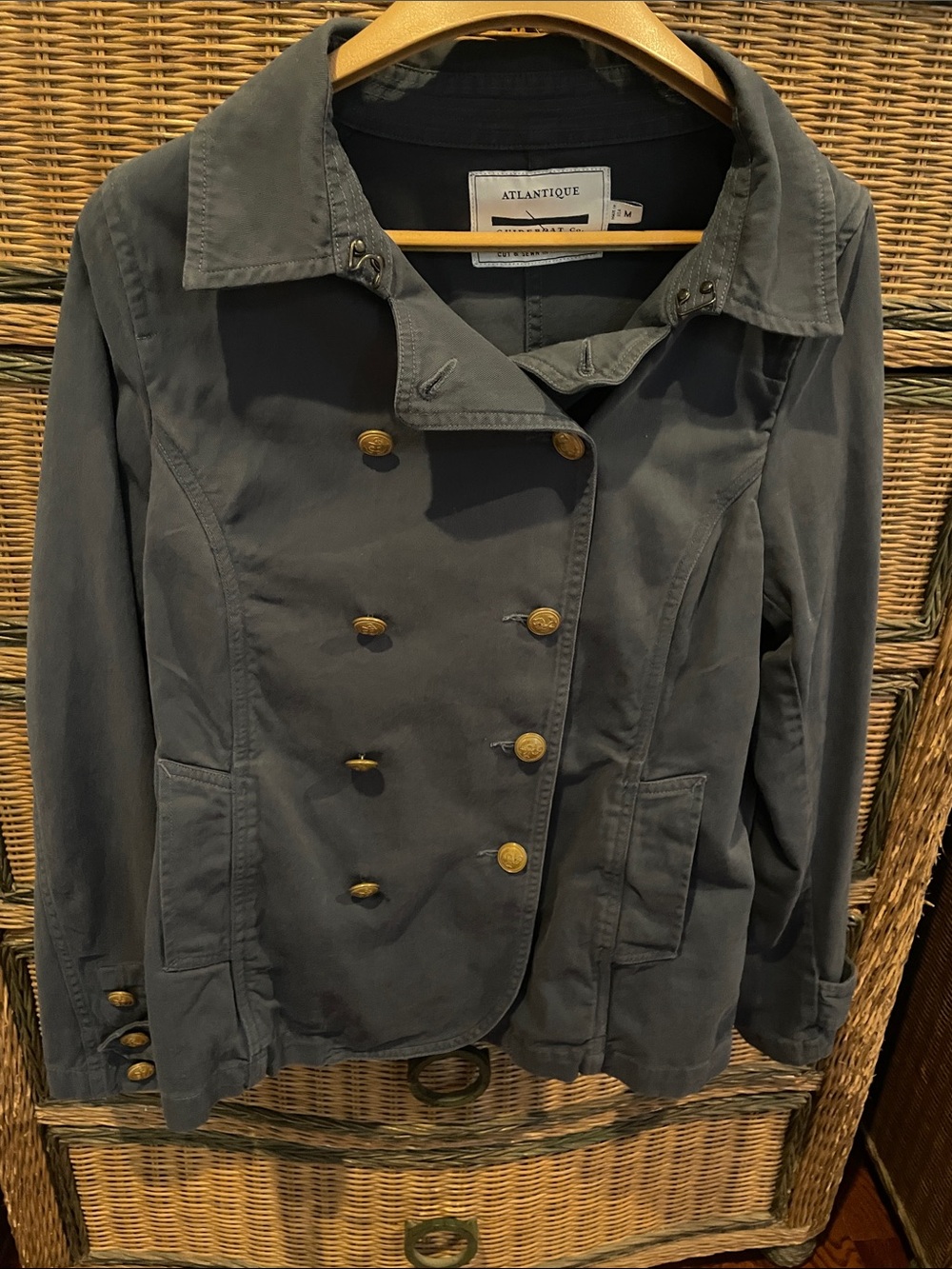 Slate Blue Double-Breasted Pea Jacket with Gold Buttons